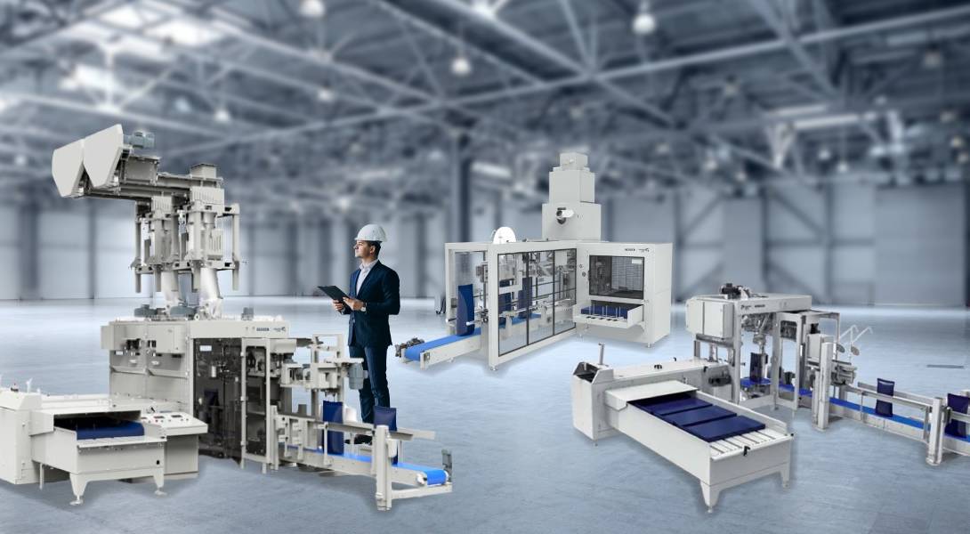 Display of different types of bagging machines 