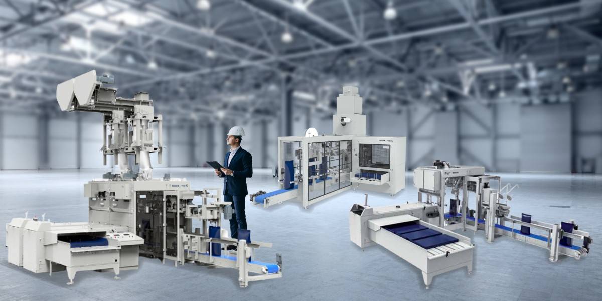 Display of different types of bagging machines